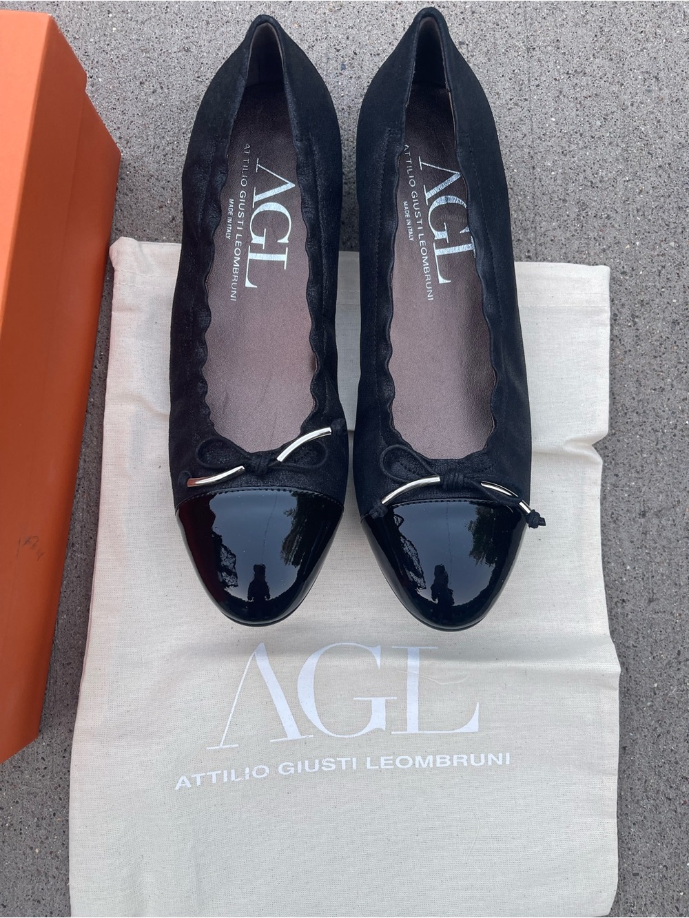 NWT AGL Black Patent Toe Leather Ballet Flats